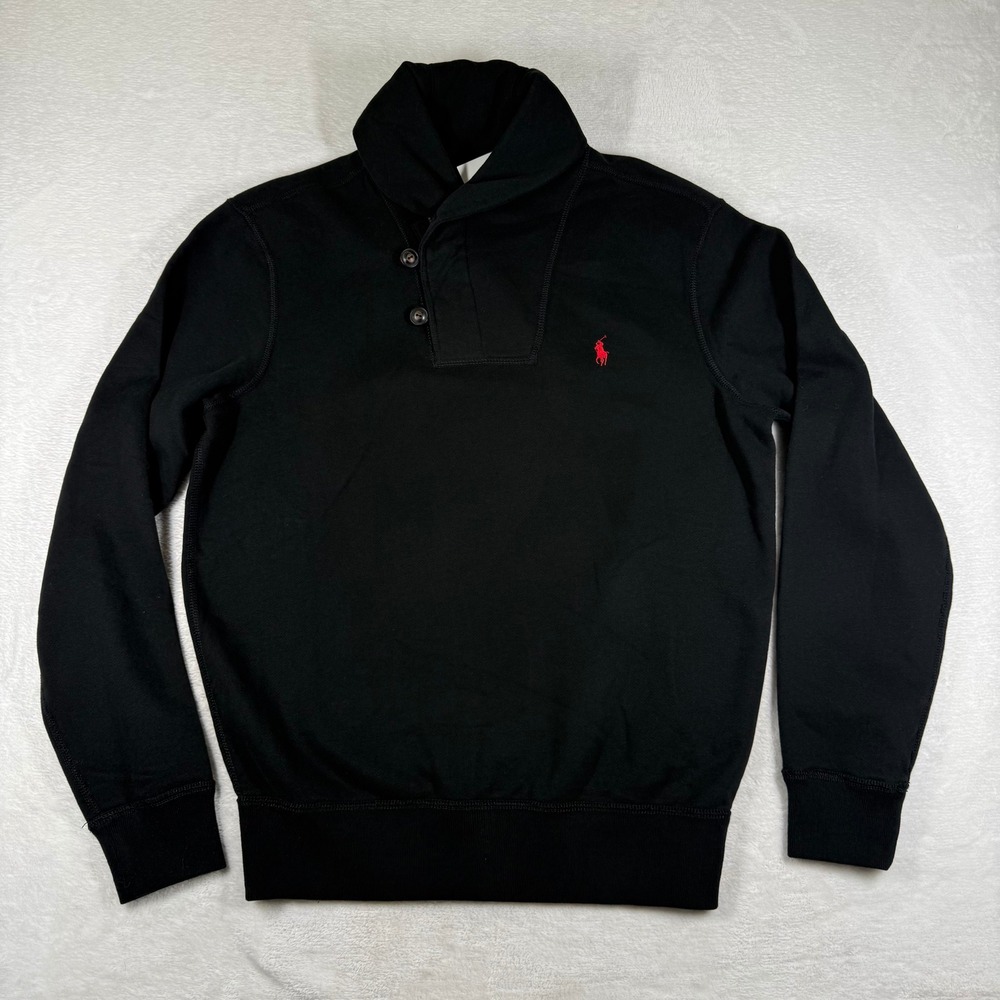 Polo Ralph Lauren Mens Shawl Collar Button Sweatshirt Black Red Pony Medium NWT
